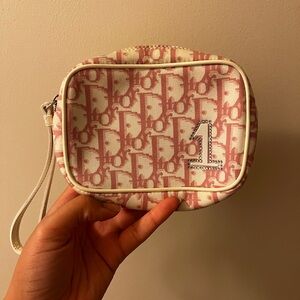 Dior Pink and Cream Logo Cosmetic Bag